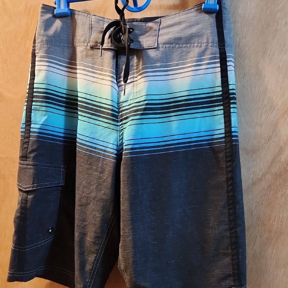 Mossimo Supply Co. Black and Blue Striped Board Shorts